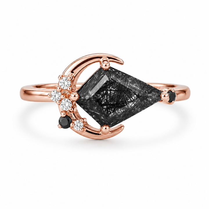 Elise Black Rutilated Quartz Ring Rose Gold