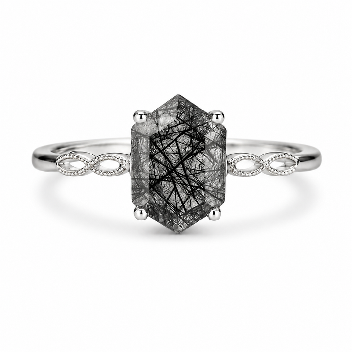 Iza Black Rutilated Quartz Ring by Kherish