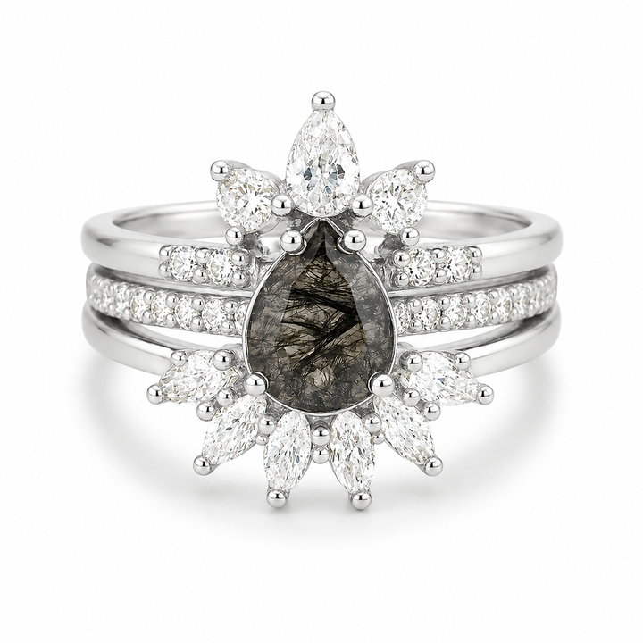 Miche Black Rutilated Quartz Ring Set Sterling Silver